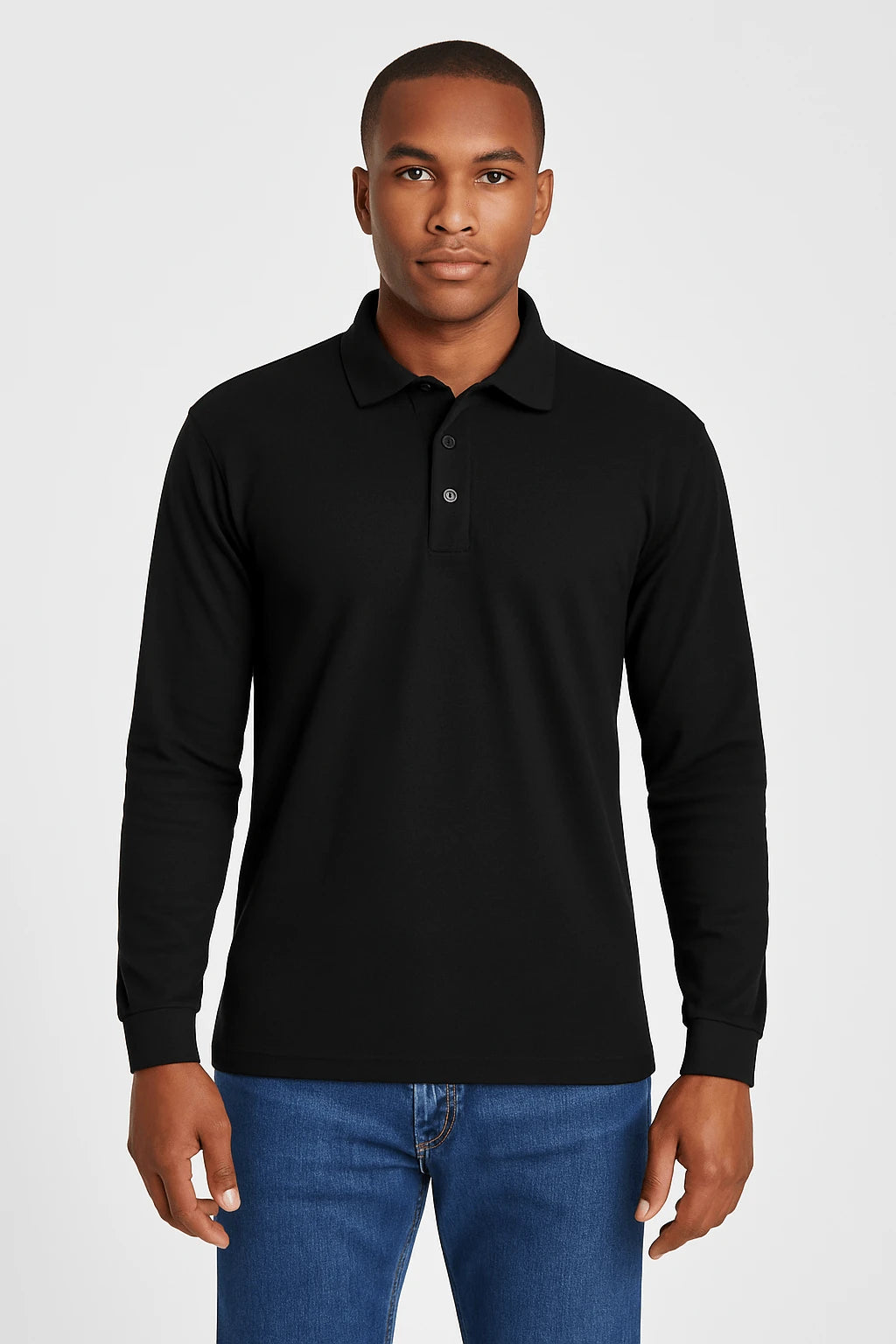 Polo premium uomo maniche lunghe cotone nera