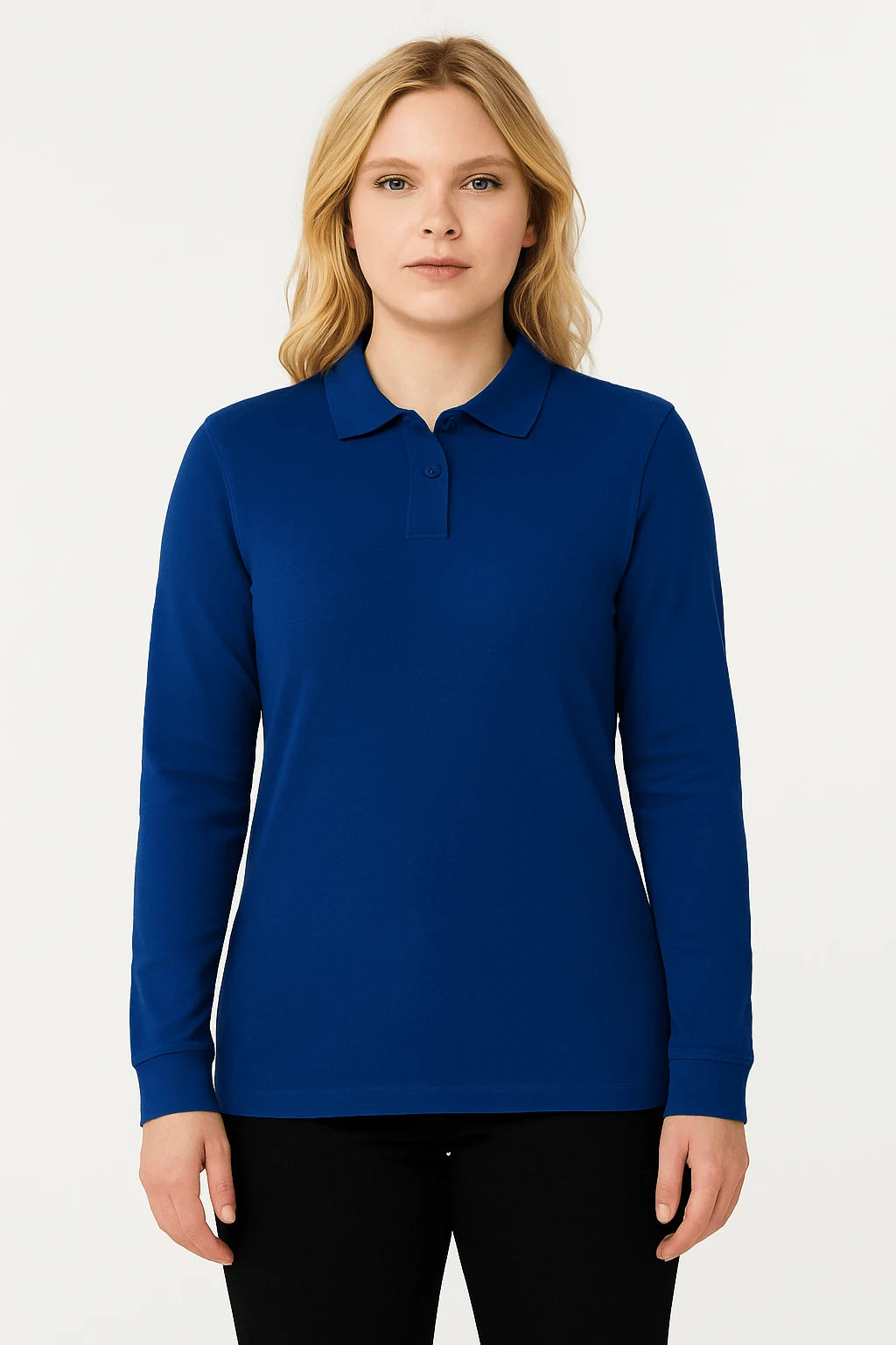 Polo donna maniche lunghe B&C 180 royal blu