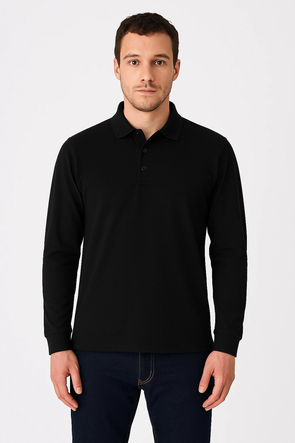 Polo uomo maniche lunghe B&C 180 nera