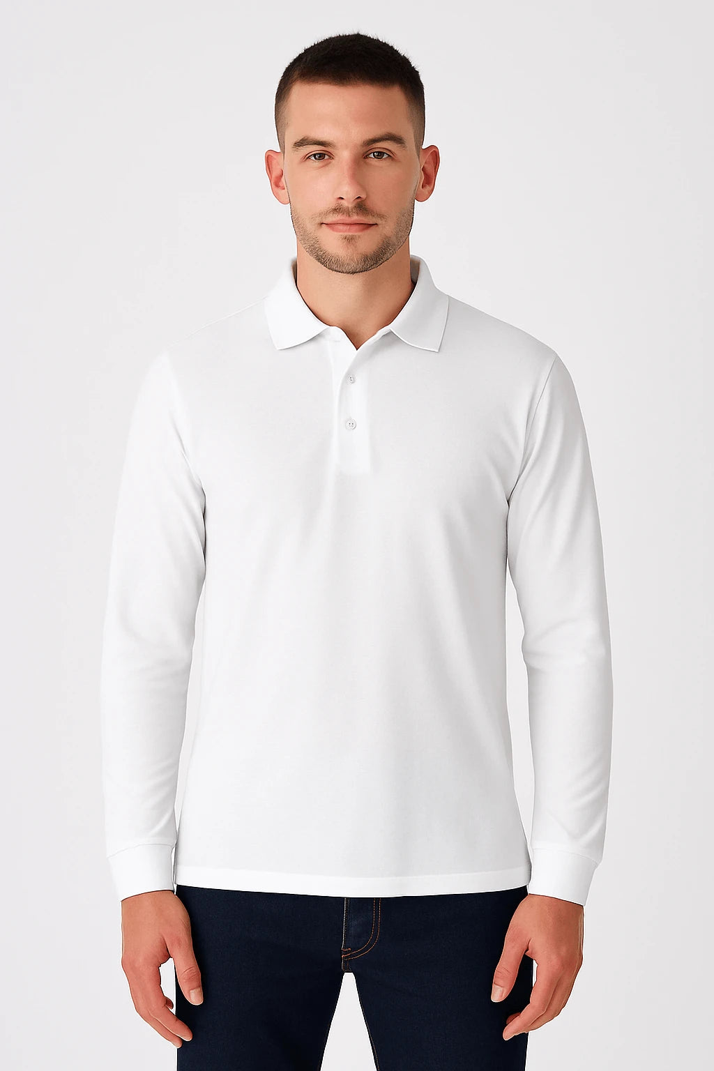 Polo uomo maniche lunghe B&C 180 bianca