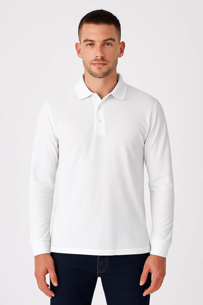 Polo uomo maniche lunghe B&C 180 bianca