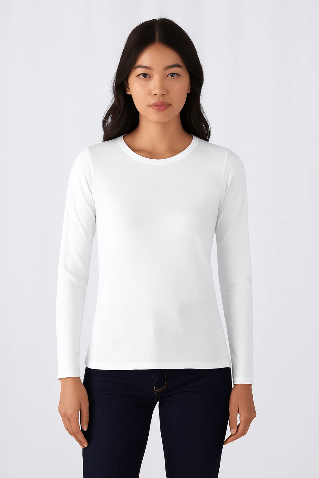 T-shirt donna maniche lunghe B&C E190 bianca