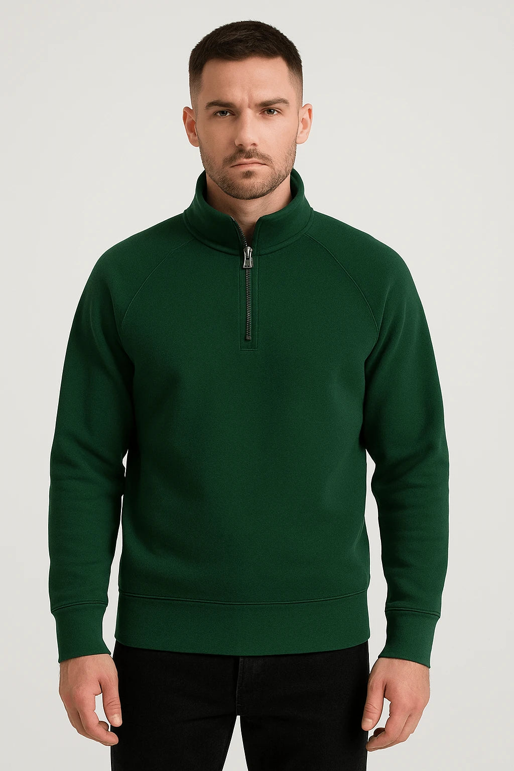 Felpa uomo con mezza cerniera 280 verde foresta