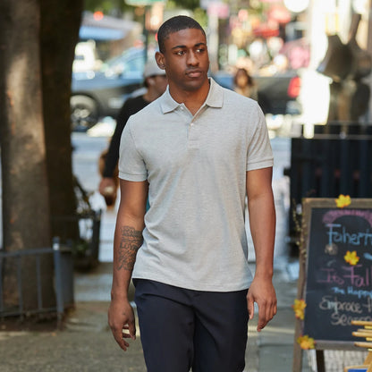 Polo uomo maniche lunghe B&C 180 heather grey